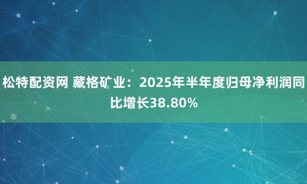 松特配资网 藏格矿业：2025年半年度归母净利润同比增长38.80%